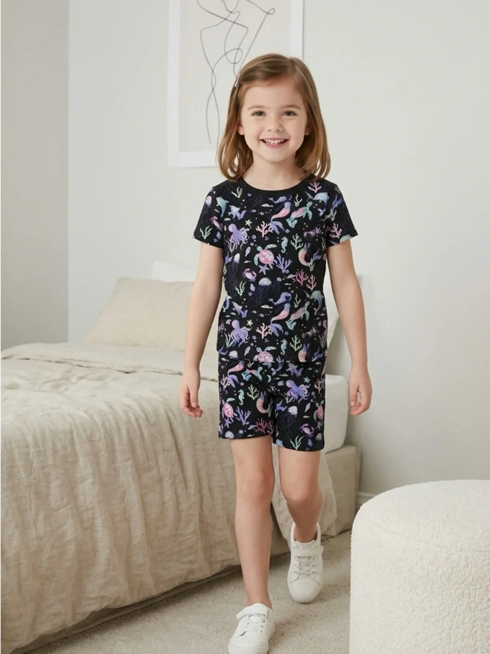 NWT Members Mark Girls Blue 2 Cotton Pajama Sets Sea Creatures & Stars - Size 4T